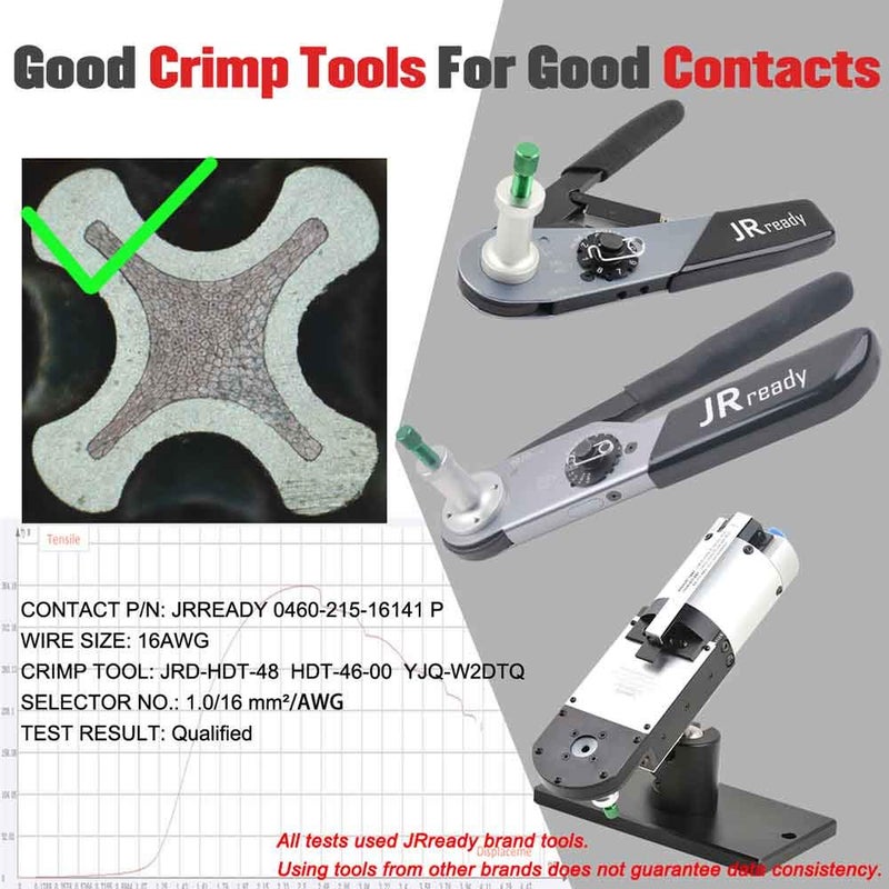JRready ST6118 DT Connector Terminal Kit Contact Size 16, Male Pins 0460-215-16141/Female Sockets 0462-209-16141 Solid Contacts Wire Gauge 14-20 AWG, 100 Pairs - Image 5